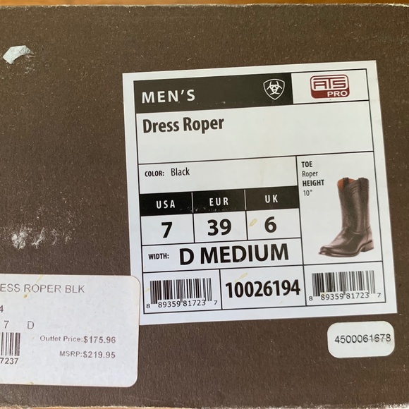Men`s Black Ariat Roper Size 7D Dress Boots - Picture 6 of 11